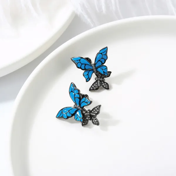 Butterfly Stud Earrings Nature For Women Black