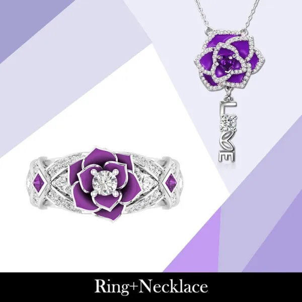 Nature Rose Ring Necklace Jewelry Set For Women