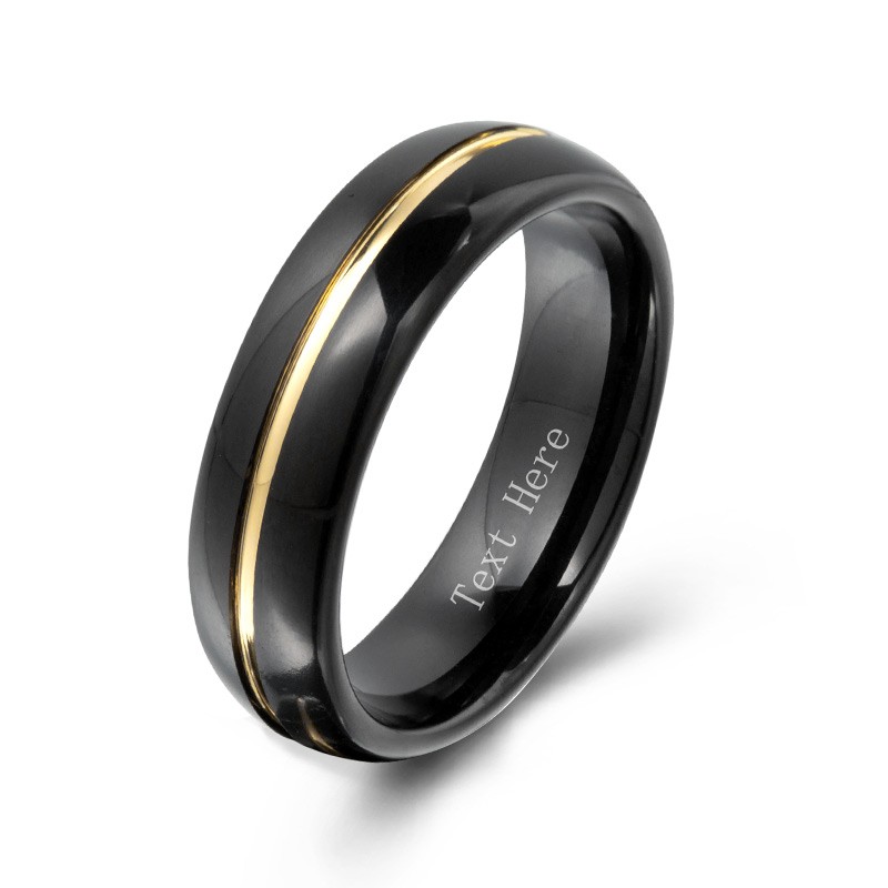 Alliance Hommes Classique Noir Acier au titane Bague