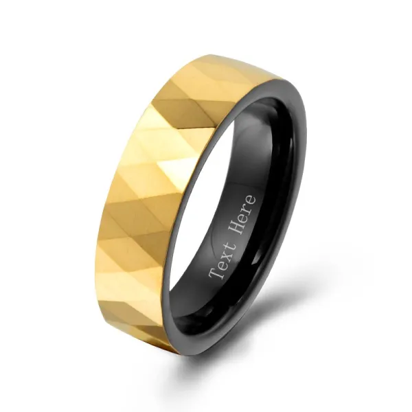 Men Wedding Band Ring Titanium Steel Black 14K Gold Multi Faceted