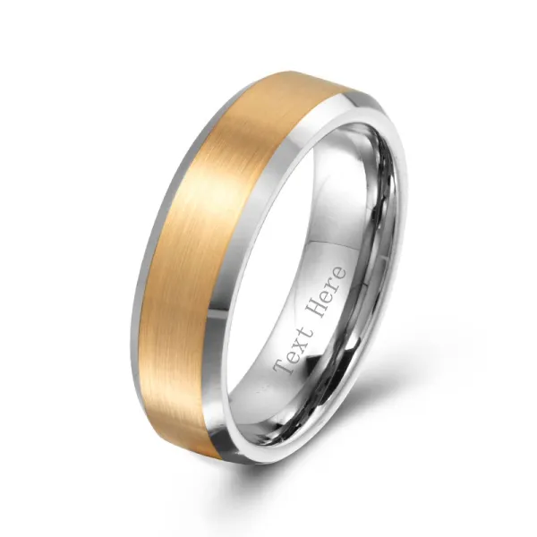 Men Wedding Band Ring Titanium Steel 14K Gold Plating Satin