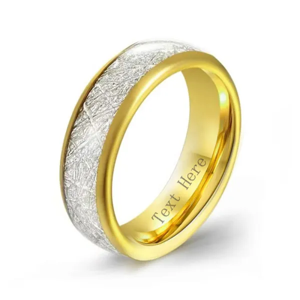 Meteorite Men Wedding Band Ring Tungsten Steel 14K Gold Plating Classic