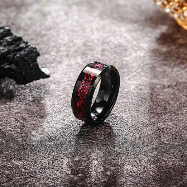 Men Wedding Band Ring Titanium Steel Black Gothic Hollow Out Carved