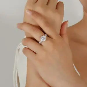Beaded Halo Pavé Engagement Ring 1.50ct Moissanite