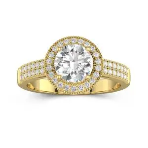 Antique Luxury Beaded Round Cut Engagement Ring