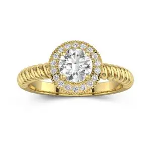 Retro Graceful Milgrain Rope Round Cut Engagement Ring