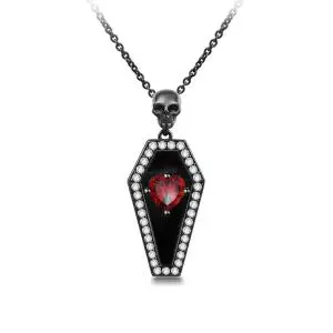 Gothic Coffin Skull Two Tone Plated Pendant Necklace