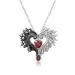 Gothic Wing Pendant Necklace Garnet Red Heart