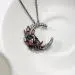 Gothic Moon Skull Pendant Necklace Garnet Red Heart