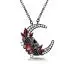 Gothic Moon Skull Pendant Necklace Garnet Red Heart