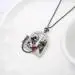 Gothic Skull Pendant Necklace Garnet Red Heart