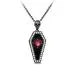 Gothic Coffin Skull Pendant Necklace Garnet Red Heart