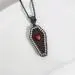 Gothic Coffin Skull Pendant Necklace Garnet Red Heart