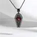 Gothic Coffin Skull Pendant Necklace Garnet Red Heart